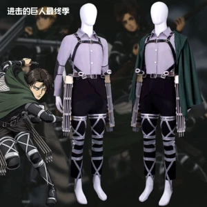 Camicia mantello anime Attack on Titan Levi·Ackerman pantaloni cintura armatura costume cosplay - Foto 1 di 17