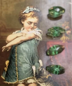 Set of 4 ~ Vintage 3/8” Demi Diamond Cut Oblong Green  Crystal  Glass Buttons - Picture 1 of 1