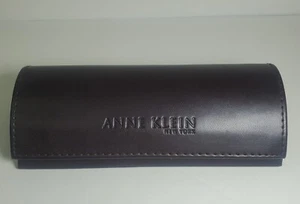 Anne Klein New York Eyeglass Case Brown Dark Leather Semi-Hard Magnetic Closure - Picture 1 of 21