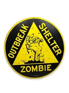 Insegna Rifugio Antiepidemia Zombie 12" Rotonda Metallo Horror Halloween Porta Decorazione Camera - Foto 1 di 2