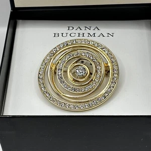 Dana Buchman Clear Rhinestone Goldstone Circle Brooch NIB Stunning! - Picture 1 of 6