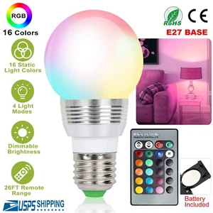 RGB 16 Color Changing Lights E27 LED Lamp Bulb Dimmable Wireless Remote Control - Picture 1 of 12