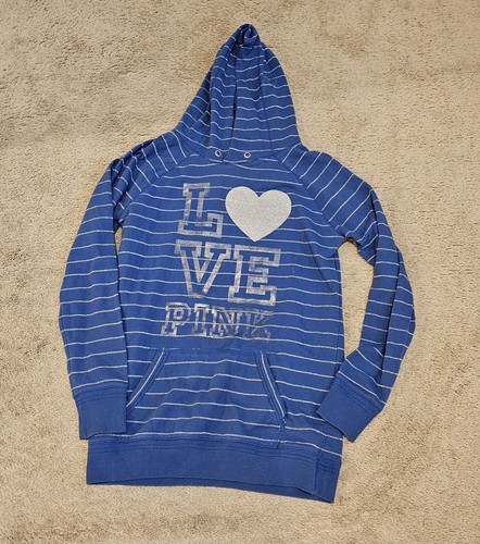 UNDERCOVER Felpa con cappuccio Victoria's Secret rosa donna grande blu pullover a righe Y2K