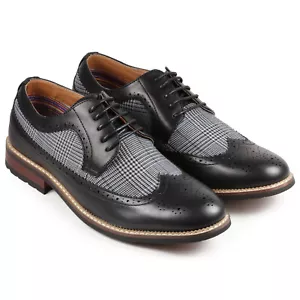 Scarpe eleganti Oxford stringate con punta ad ala da uomo in tweed nero - Foto 1 di 5