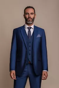Traje Cavani Para Hombre Formal Calce Ajustado 3 Piezas Azul Liquidación Oferta Fue £225 - Imagen 1 de 7