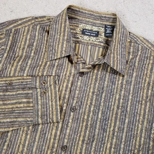 Structure Mens Floral Paisley Stripe Button Up Shirt Large Brown Neutral Casual - Picture 1 of 7