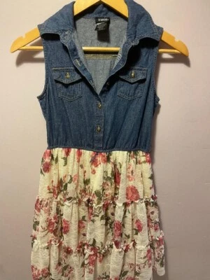 Zunie Big Girls Denim To Floral Chiffon Dress Size Medium (10-12) FAST FREE SHIP - Image 1 of 4