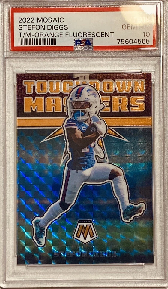 2022 Panini Mosaic #TD19 Stefon Diggs NFL Orange Fluorescent #24/25 PSA 10 GEM - Image 1 of 4