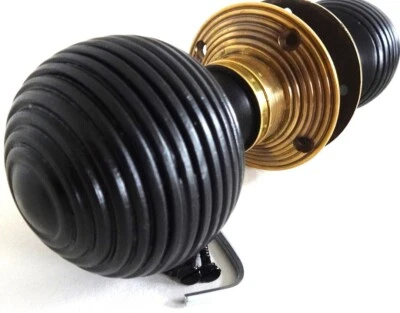 Door Beehive Knobs Brass Knob Rose Wood Wooden Solid Antique Handles - Image 1 of 4