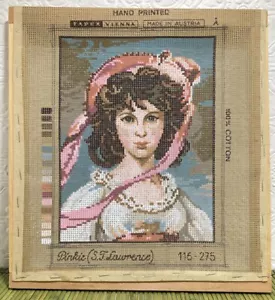 Vintage Tapex Vienna Pinkie Hand Printed Needlepoint Canvas SF Lawrence Stapled - Picture 1 of 6