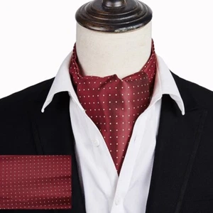 New Classic Men's Jacquard Polka Dot Red Yellow Scarf Cravat Ascot Necktie Tie - Picture 1 of 1
