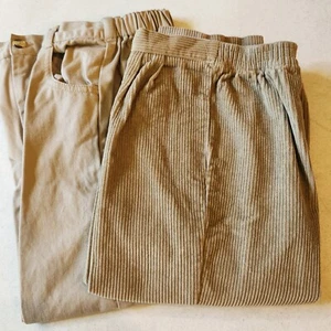 Lot of 2 Khaki Pants Boys Sz 5 Elastic Waist Pockets Twill & Corduroy Trousers - Picture 1 of 21