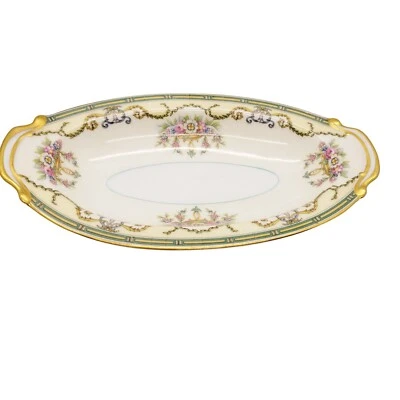 1933 Noritake Celery Dish Porcelain Mystery Pattern Floral Cream Green Gold Trim - image 1 of 4