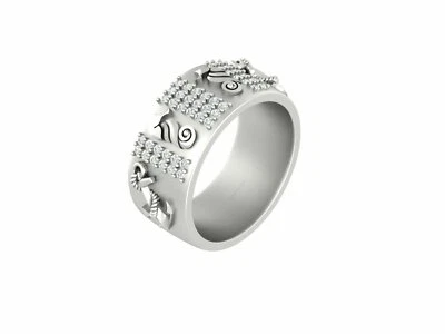 Alianza de boda de plata de ley 925 con ancla náutica caballito de mar para hombre diamante simulado Foto 1 de 4