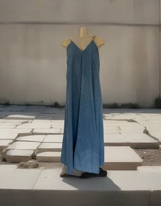 NEW ZARA WOMAN STRAPPY DENIM TRF MIDI DRESS BLUE V Neck Thin Strap Size XS Y888A - Picture 1 of 20