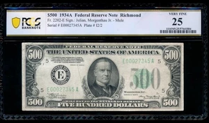AC 1934A $500 FIVE HUNDRED DOLLAR BILL Richmond PCGS 25 - Picture 1 of 2