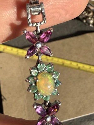 Pulsera de plata de ley 925 vintage marcada piedras multicolores cristales gema de vidrio Foto 1 de 4