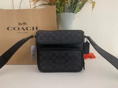 NWT COACH CZ396 SULLIVAN Flap Crossbody Signature Canvas &Leather Charcoal Black - Image 1 of 4