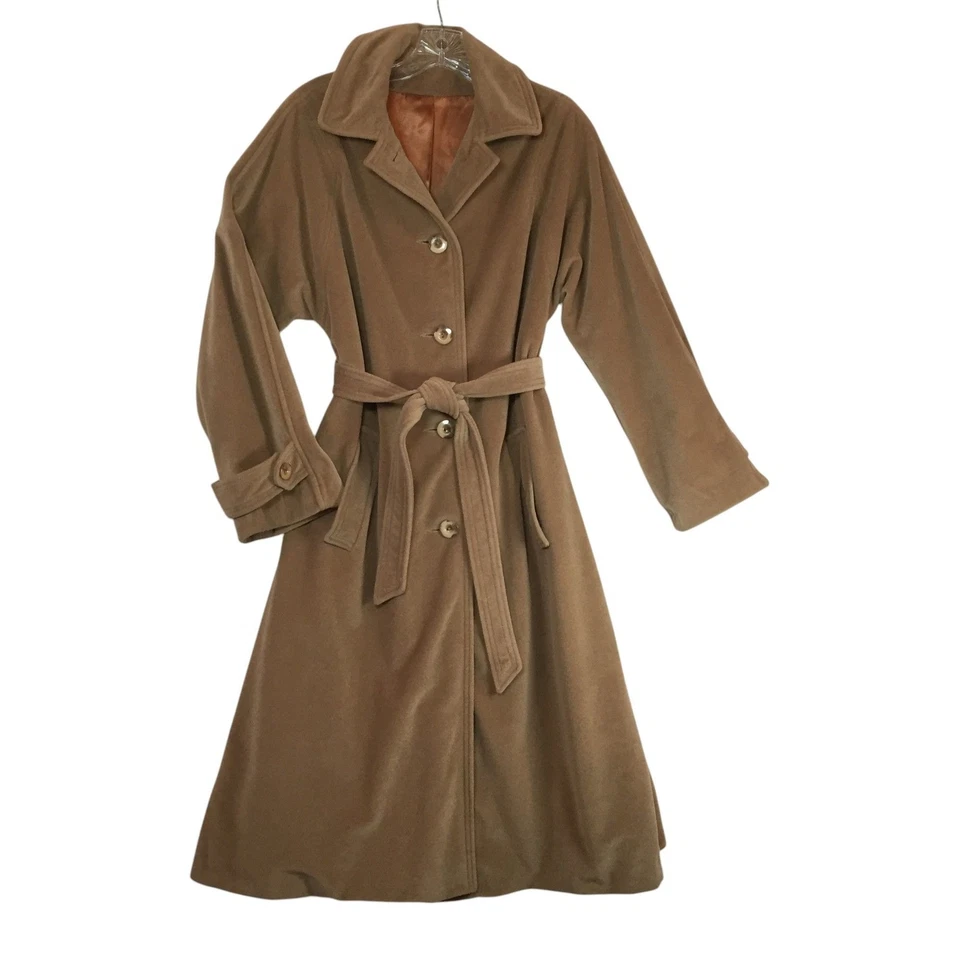 Abrigo de cachemir vintage Juli De Roma para mujer L tostado longitud midi con cinturón y forrado Foto 1 de 4