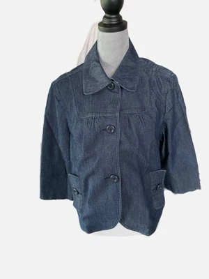 Shaver Lake Women Blue Denim Collared Button Front Jacket Pockets  Size L. New. - Image 1 of 4