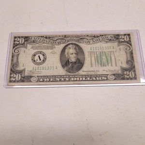 1934  $20 Dollar U.S. Green Seal Boston Federal Reserve Note - Picture 1 of 2