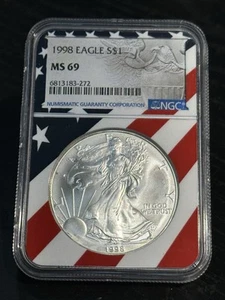 1998 Silver Eagle $1 NGC MS69 American Flag Core - Picture 1 of 4