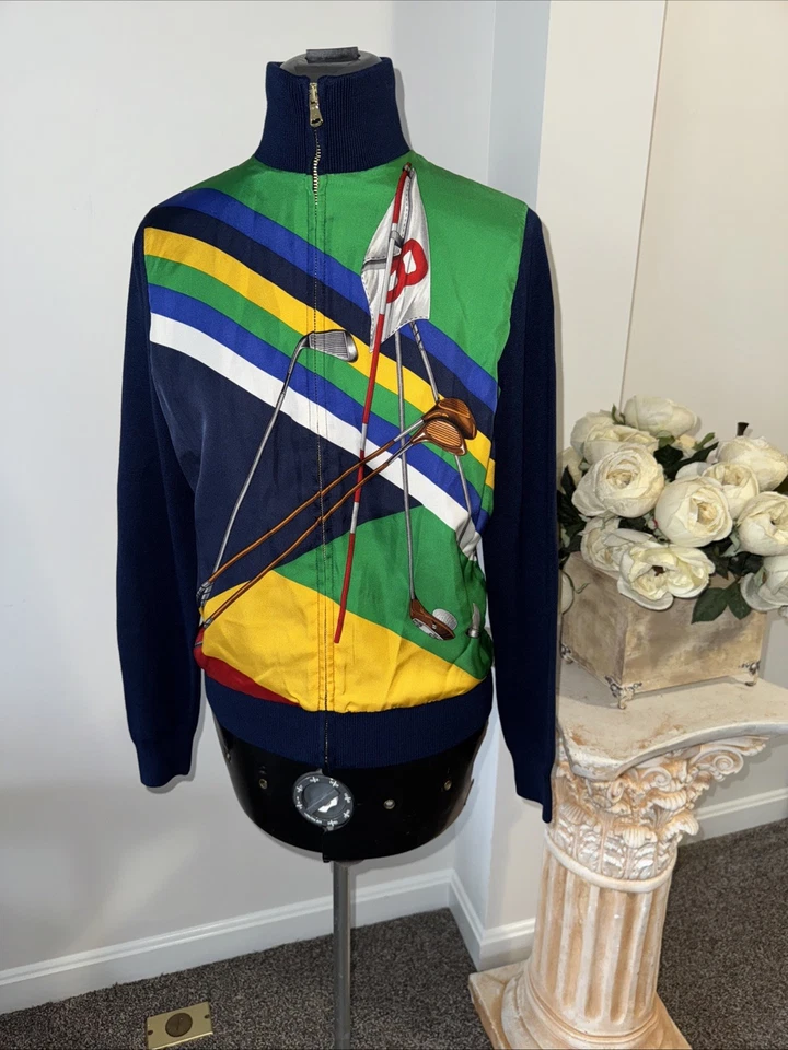 Ralph Lauren Golf Women Mulberry Silk Knit TRACK ZIP JACKET S Navy Multi Colored - Image 1 of 4