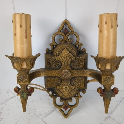 Aplique eléctrico JC Virden doble vela montaje en pared gótico 1930 Art Deco B91 Foto 1 de 4