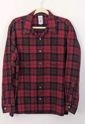 复古 60 年代红色 Viyella 羊毛棉格子红色法兰绒领衬衫 尺寸 L 罕见 — 第 1/4 张图片