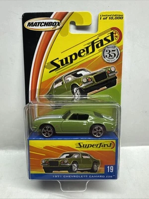 1969 - 2004 年火柴盒 Superfast 1971 雪佛兰科迈罗 Z28 #19 绿色 35 岁  — 第 1/4 张图片