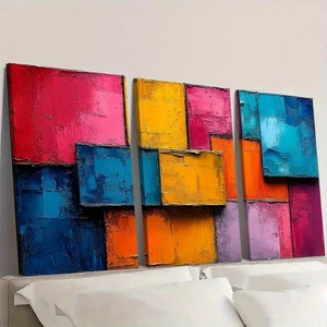 3pcs Abstract Colorful Block Oil Painting ET   Wall Art Canvas  Unframed/Framed - Picture 1 of 8