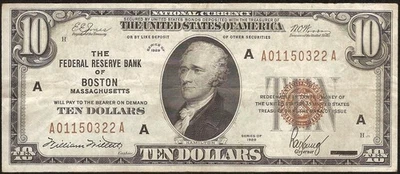 1929 $10 DOLLAR BILL BROWN SEAL BANK NOTE OLD PAPER MONEY NATIONAL CURRENCY - Image 1 of 2