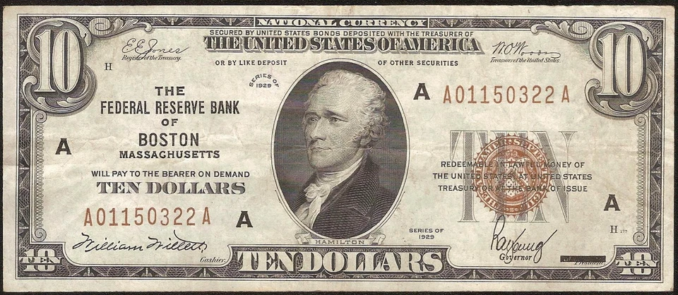 1929 $10 DOLLAR BILL BROWN SEAL BANK NOTE OLD PAPER MONEY NATIONAL CURRENCY - Image 1 of 2