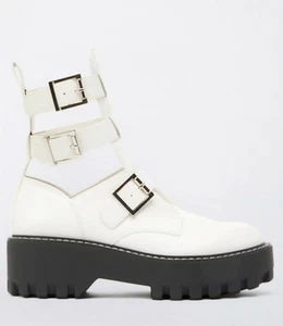 Just Fab Sierra Schnalle Booties klobige Plateau Riemchen weiß - Größe 6,5 JustFab - Bild 1 von 5