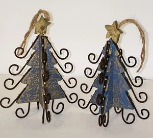Juego de 2 adornos primitivos para árbol de Navidad de madera y metal envejecido - Imagen 1 de 6