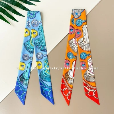 Sallys Boutique 18 Momme Twill Silk Scarf Ribbon Tassels Hair Necktie Headband - Image 1 of 4