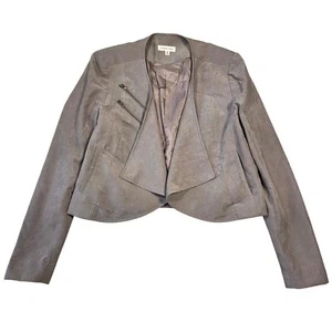 Double Zero Womens M Gray Faux Suede Open Front Moto Jacket Blazer Career Preppy - Picture 1 of 6