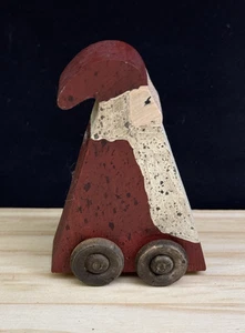 Vintage Folk Art Christmas Hand Painted Wood Santa Claus On Wheels Signed JMT 90 - Picture 1 of 5