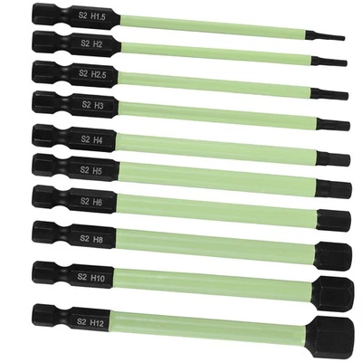 10X 1/4" Metric Hex Head Allen Wrench Drill Bit Set S2 Alloy Steel Magnetic Tips - Image 1 of 4