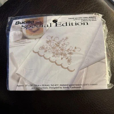 Bucilla Guest Towels Embroidery Scallop Lace Special Edition includes floss  - Image 1 of 3