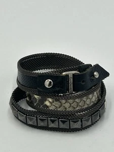 Cynthia Desser Triple Wrap Brown Leather Mesh Studs Snakeskin Bracelet - Picture 1 of 6