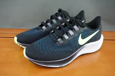 Nike Air Zoom Pegasus 37 Shoes Womens Size 7 Black Green Running Lace Up Sneaker - Image 1 of 4