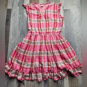 Crewcuts Girl's Pink Plaid Ruffle Sleeve Dress With Ruffle Hem Size 8 - Picture 1 of 7