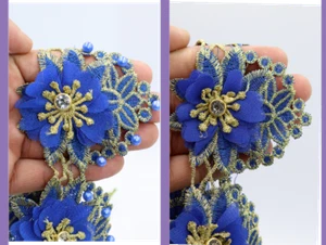 Royal Blue Bridal Wear Prom Dresses Shabby Chic Chiffon Flower Lace Trim Sew on - Picture 1 of 14