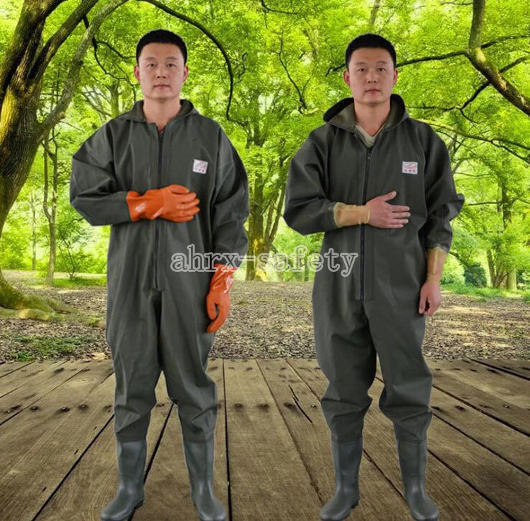 Unisex PVC Full Body Chest Wader Work Overalls Clothes Pants With Boots & Gloves - Image 1 of 1