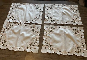 Vtg 4 Placemats White Peach Floral Cutwork - Picture 1 of 8