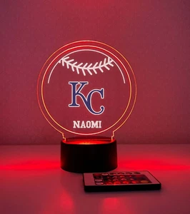 Kansas City Royals Night Light Up Lamp Sports Fan Baseball LED Personalized FREE - Picture 1 of 9