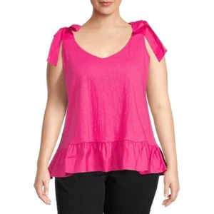 Camiseta sin mangas Terra & Sky para mujer Plus 2X 20W-22W rosa tejida en gasa con lazos para el hombro - Imagen 1 de 8