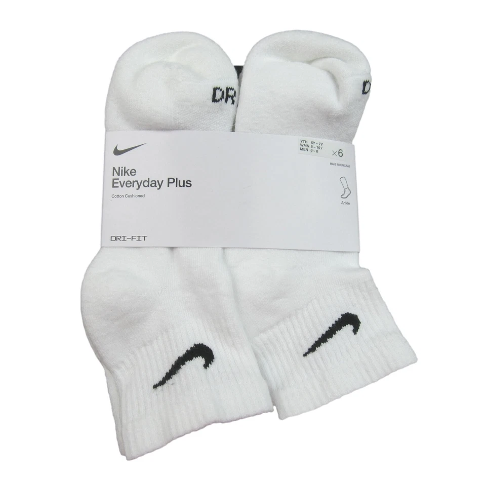 Nike Dri-FIT Everyday Plus Cushioned Ankle Socks 6-Pair White M SX6899-100