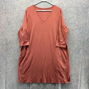 Eileen Fisher Shirt Dress Womens XL Rust V Neck Elbow Sleeve Cotton Pockets Tee - Picture 1 of 11